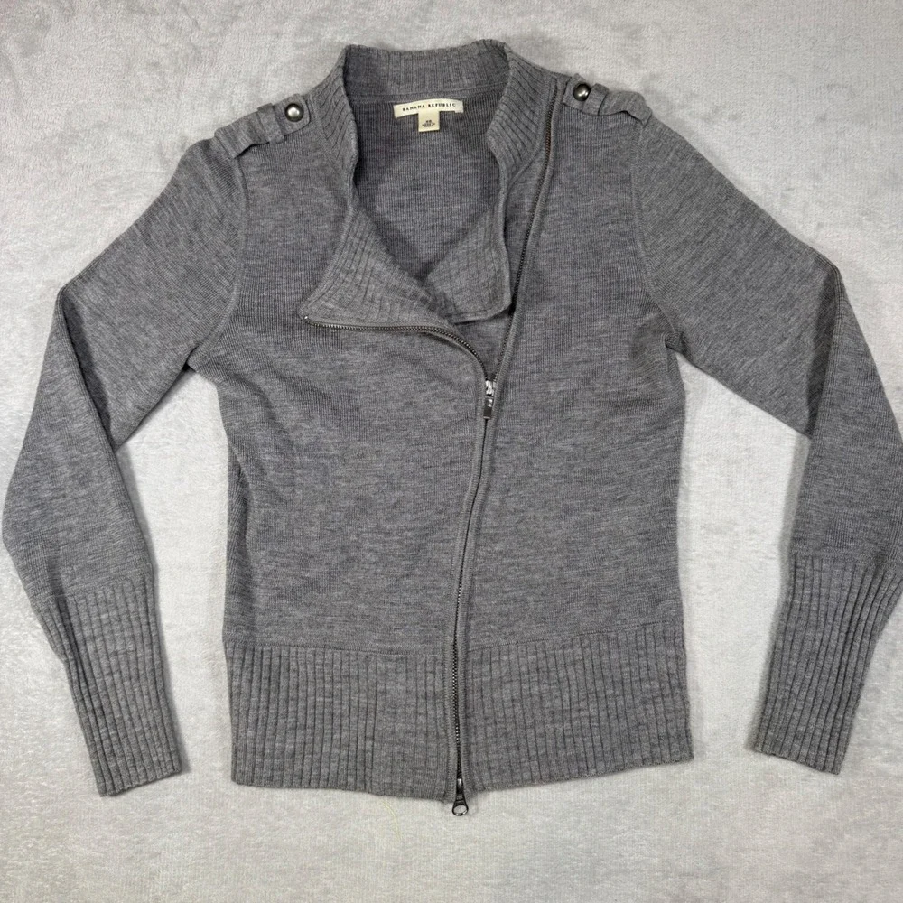 Banana Republic Gray 100% Wool‎ Moto Full Zip Cardigan Sweater 719585-01 XS